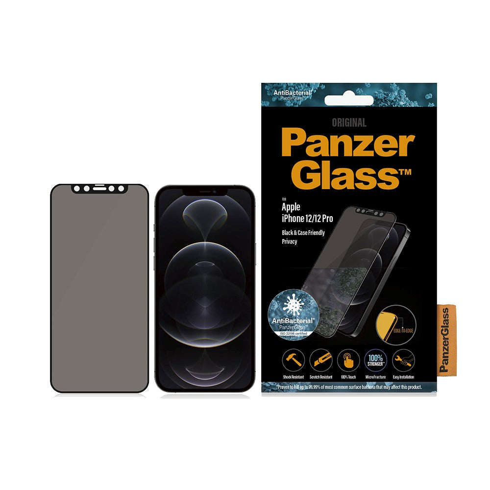 iPhone 12 / 12 Pro PanzerGlass Antibacterial Screen Protector - Case Friendly - Privacy - Black Edge