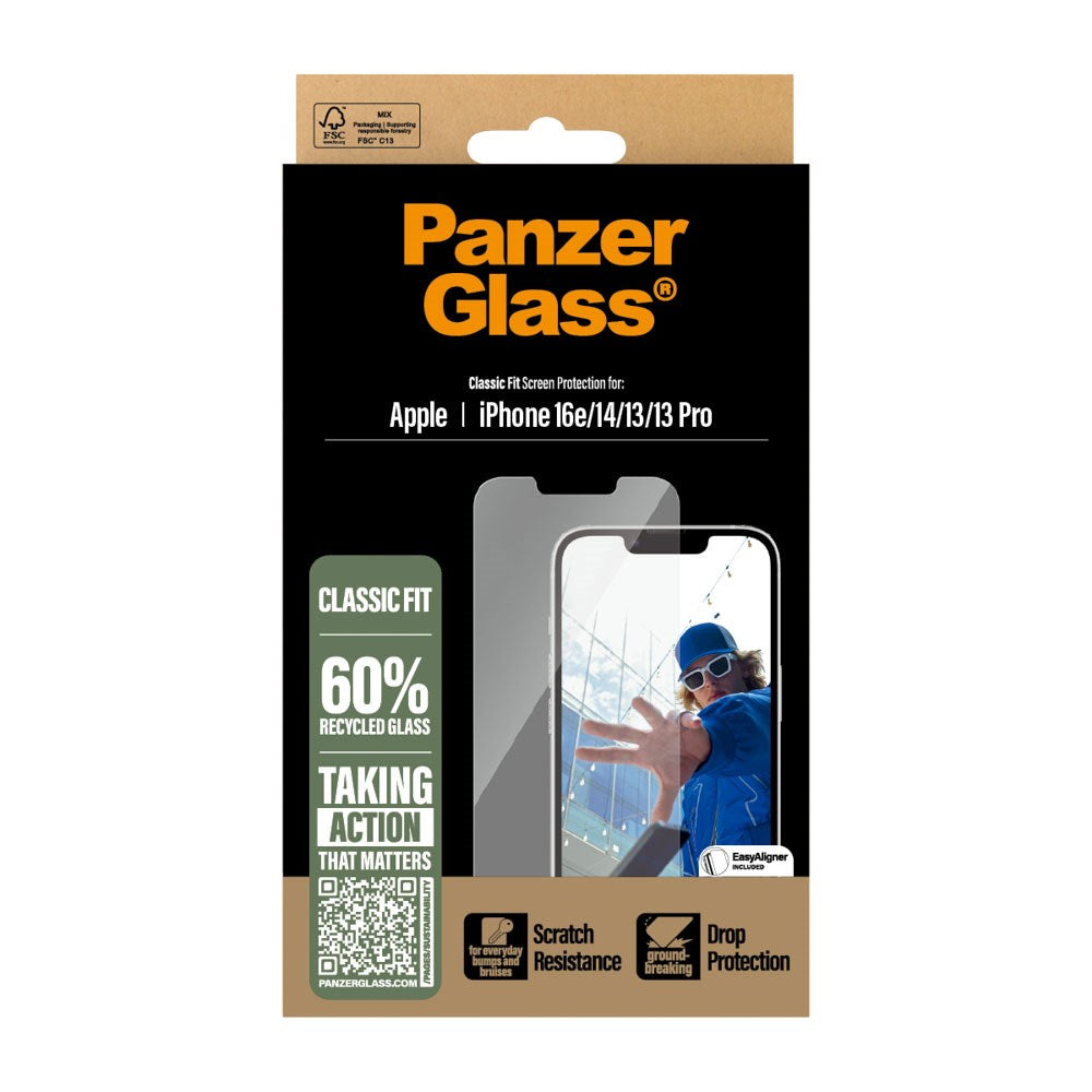 iPhone 16e / 14 / 13 / 13 Pro PanzerGlass Classic Fit Screen Protector w. EasyAligner - Transparent