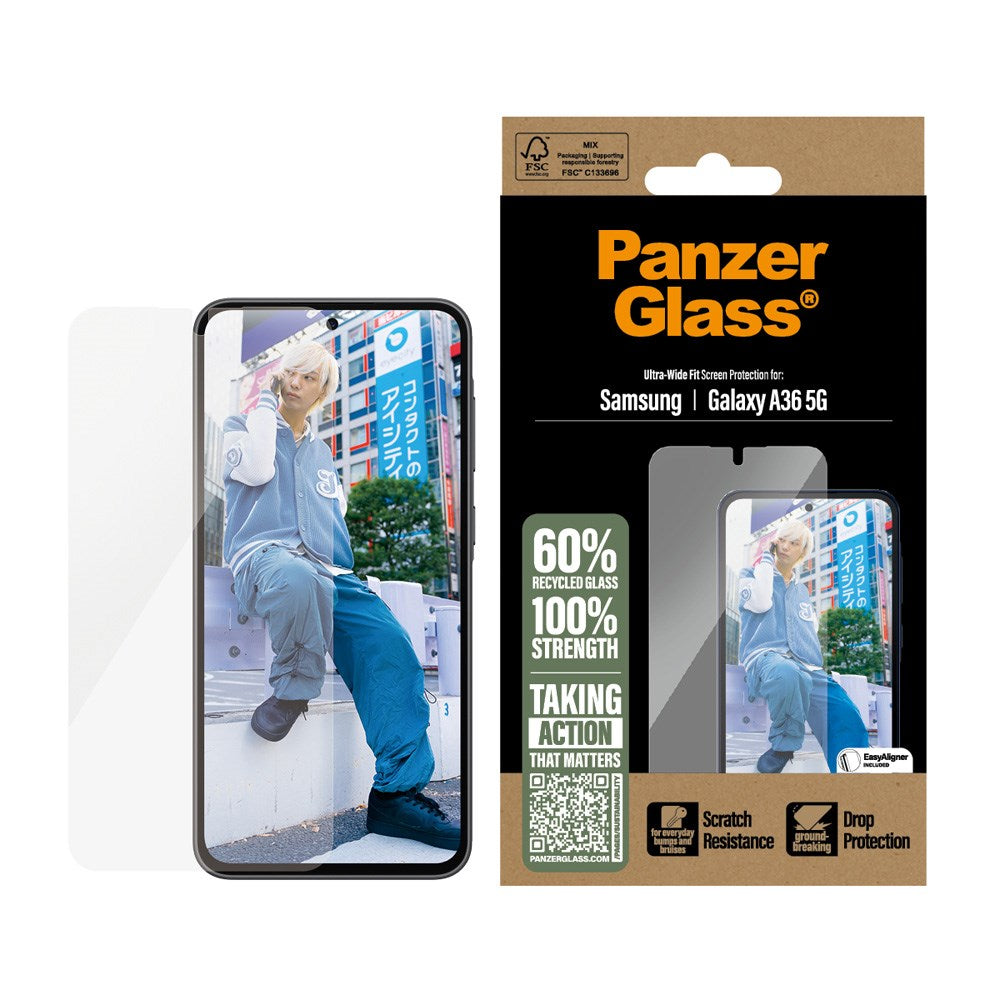 Samsung Galaxy A36 (5G) PanzerGlass Ultra Wide Fit Screen Protector w. EasyAligner - Transparent