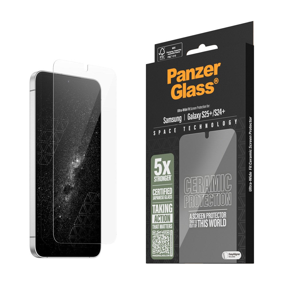 PanzerGlass Samsung Galaxy S25+ (Plus) - Ultra-Wide Fit Ceramic Screen Protector Glass - Transparent