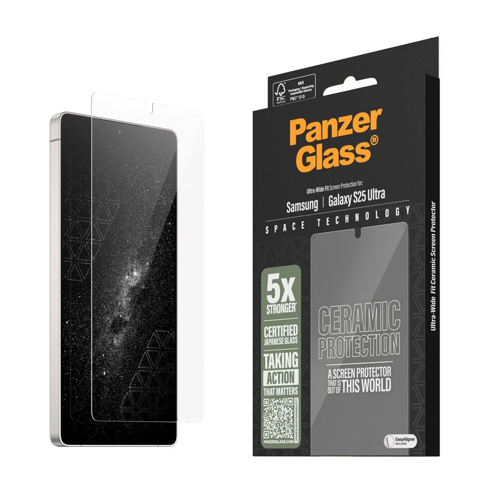 PanzerGlass Samsung Galaxy S25 Ultra - Ultra-Wide Fit Ceramic Screen Protector Glass - Transparent