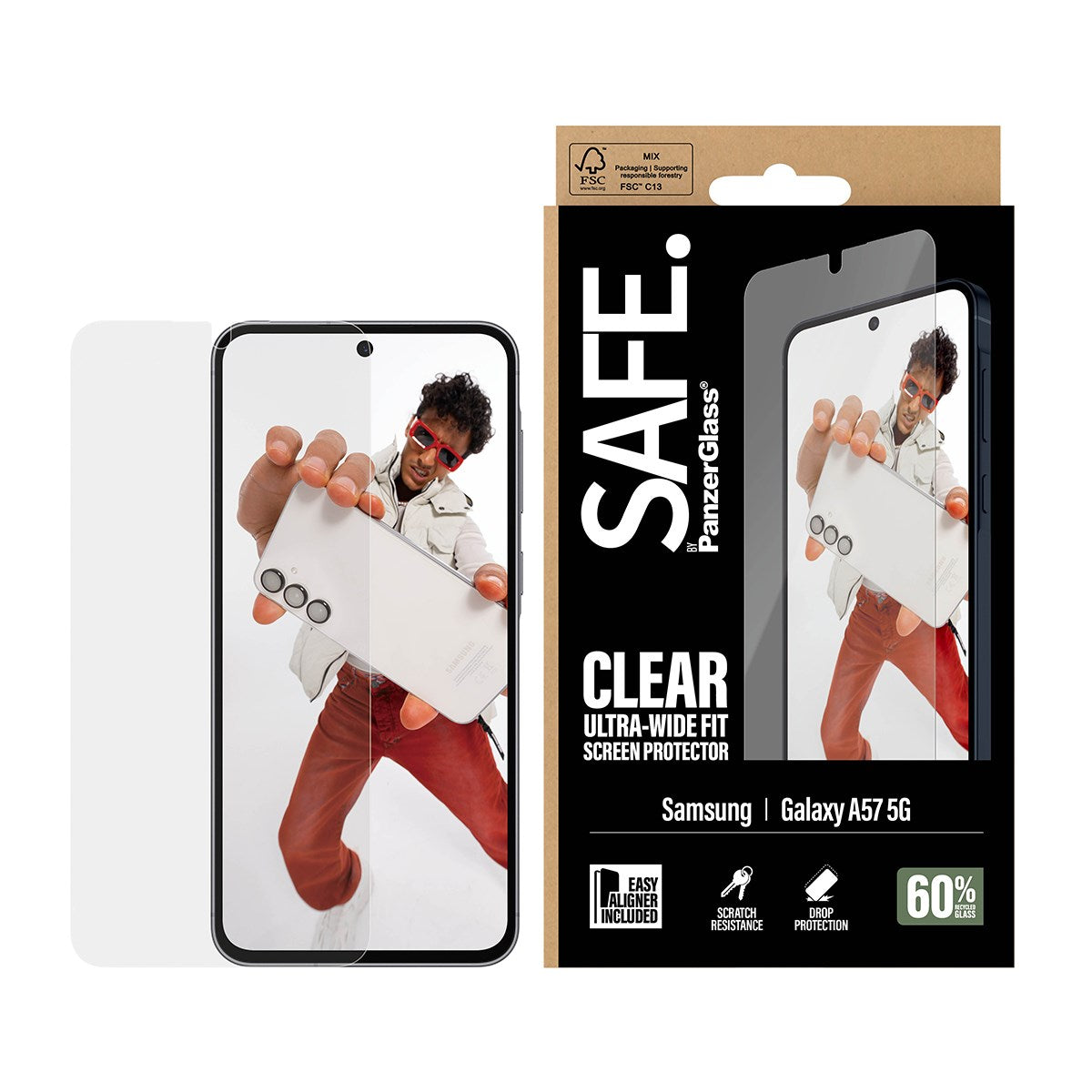 Samsung Galaxy A57 SAFE by PanzerGlass Ultra-Wide Fit Screen Protector Glass with EasyAligner - Transparent
