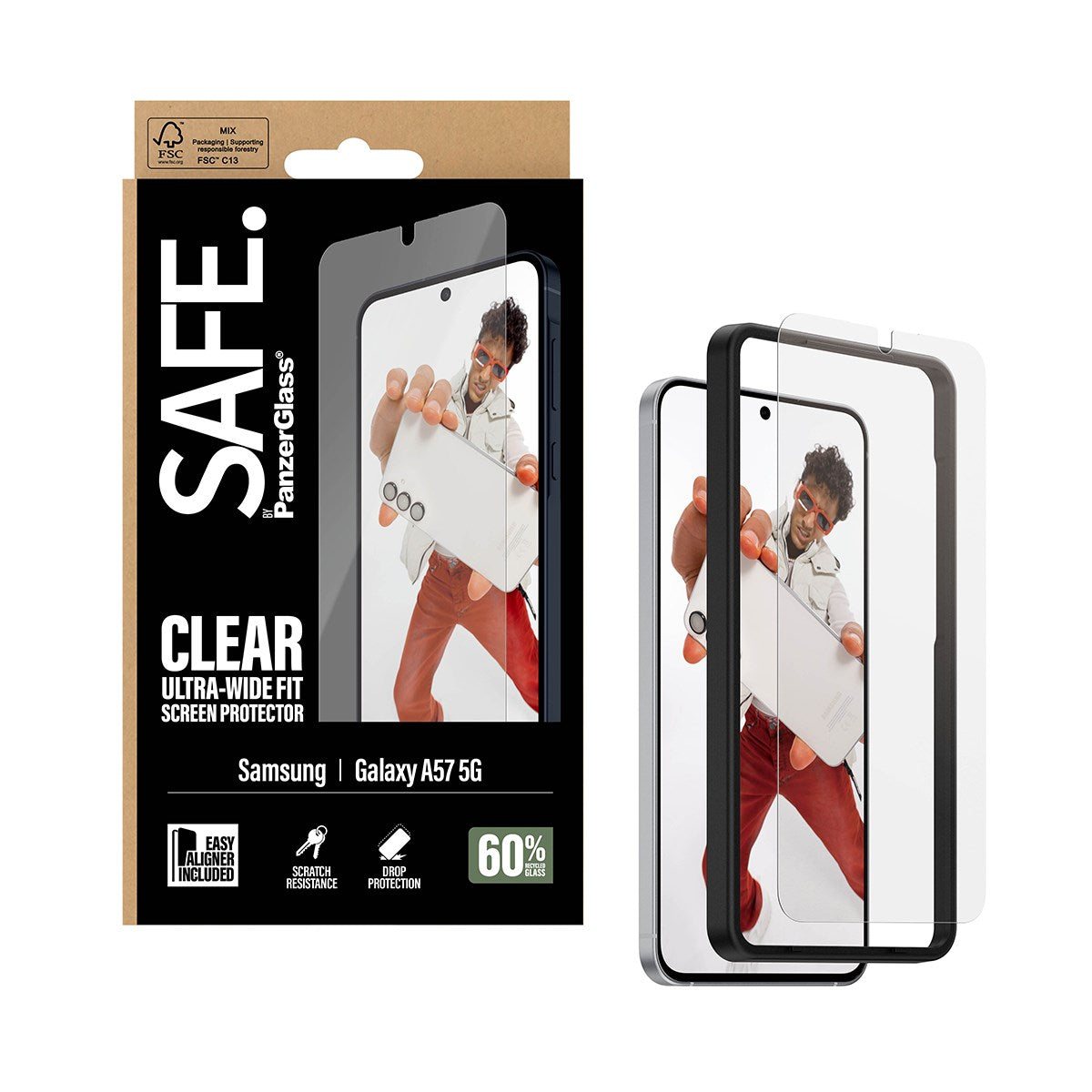Samsung Galaxy A57 SAFE by PanzerGlass Ultra-Wide Fit Screen Protector Glass with EasyAligner - Transparent