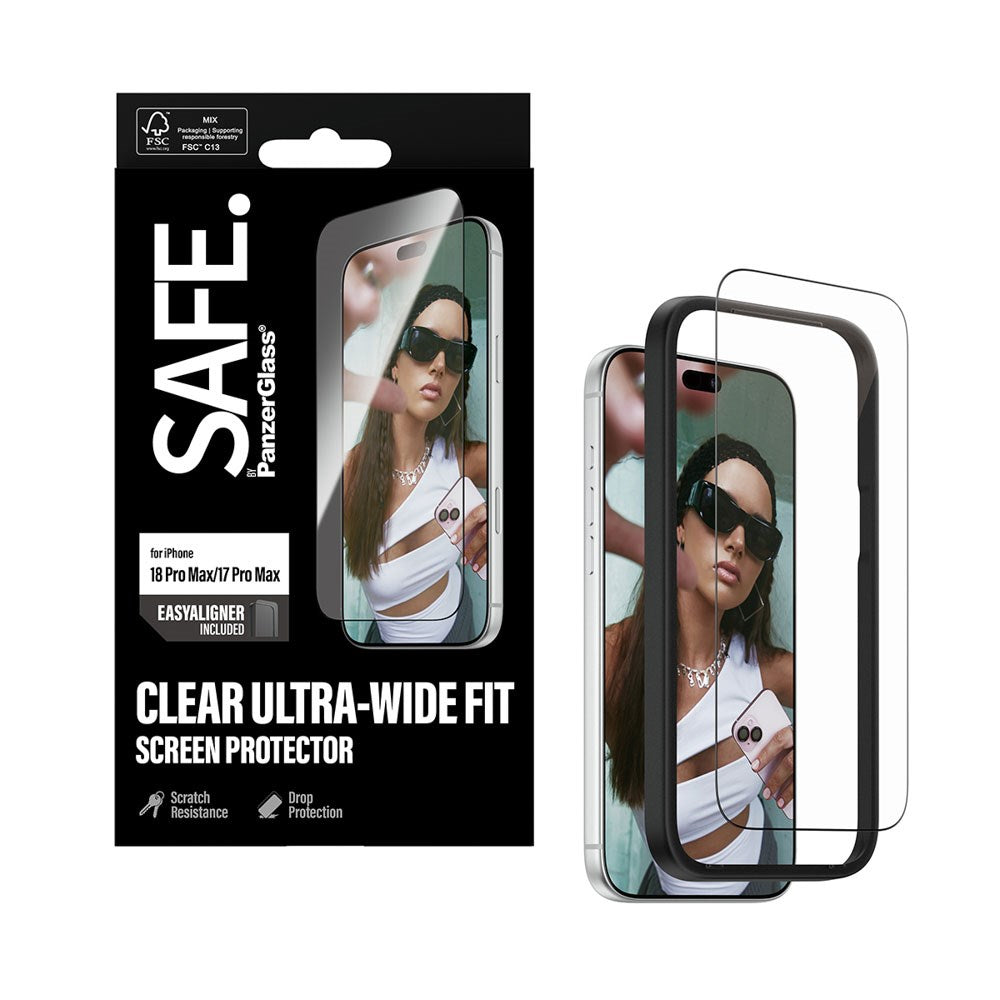 iPhone 18 Pro Max / 17 Pro Max SAFE by PanzerGlass Ultra-Wide Fit Screen Protector Glass with EasyAligner - Transparent