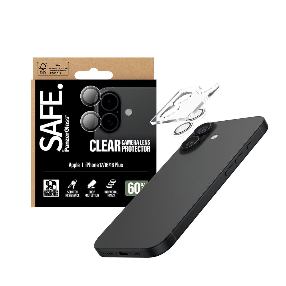 Safe by PanzerGlass iPhone 17 / 16 / 16 Plus Camera Lens Protective Glass - Transparent / Black