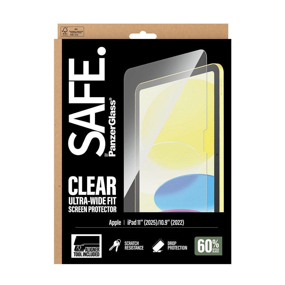 SAFE by PanzerGlass iPad 11" (2025) / 10.9" (2024 / 2022) Ultra-Wide Fit Screen Protector Glass with Installation Frame - Transparent