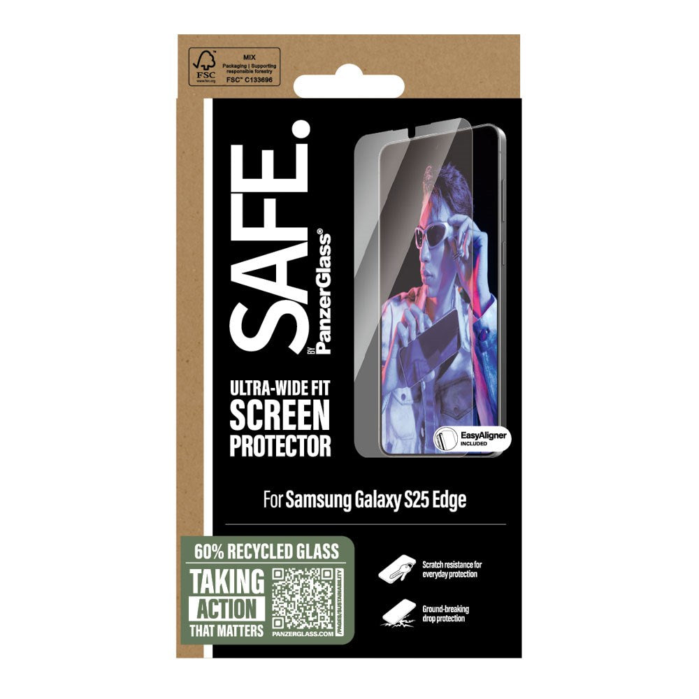 SAFE by PanzerGlass Samsung Galaxy S25 Edge Ultra-Wide Fit Screen Protector Glass - Transparent