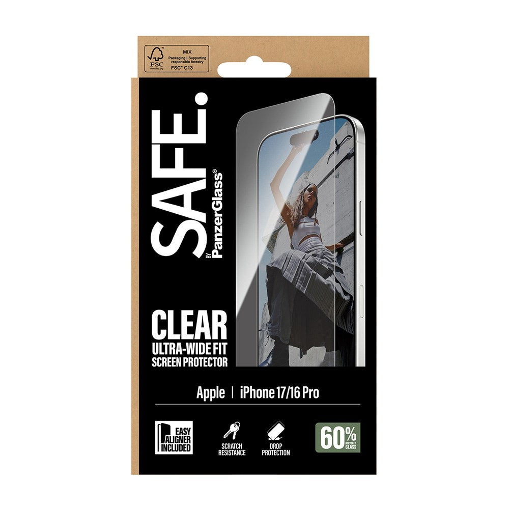 SAFE by PanzerGlass iPhone 17 / 16 Pro Ultra-Wide Fit Screen Protector Glass - Transparent