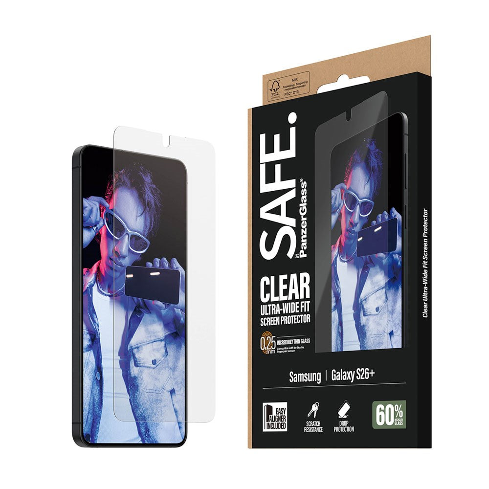 Samsung Galaxy S26+ (Plus) SAFE by PanzerGlass Ultra-Wide Fit Screen Protector Glass - Transparent