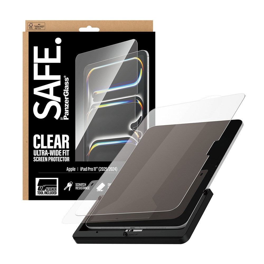 iPad Pro 11" (2025 / 2024) SAFE by PanzerGlass Ultra-Wide Fit Screen Protector Glass with Installation Frame - Transparent