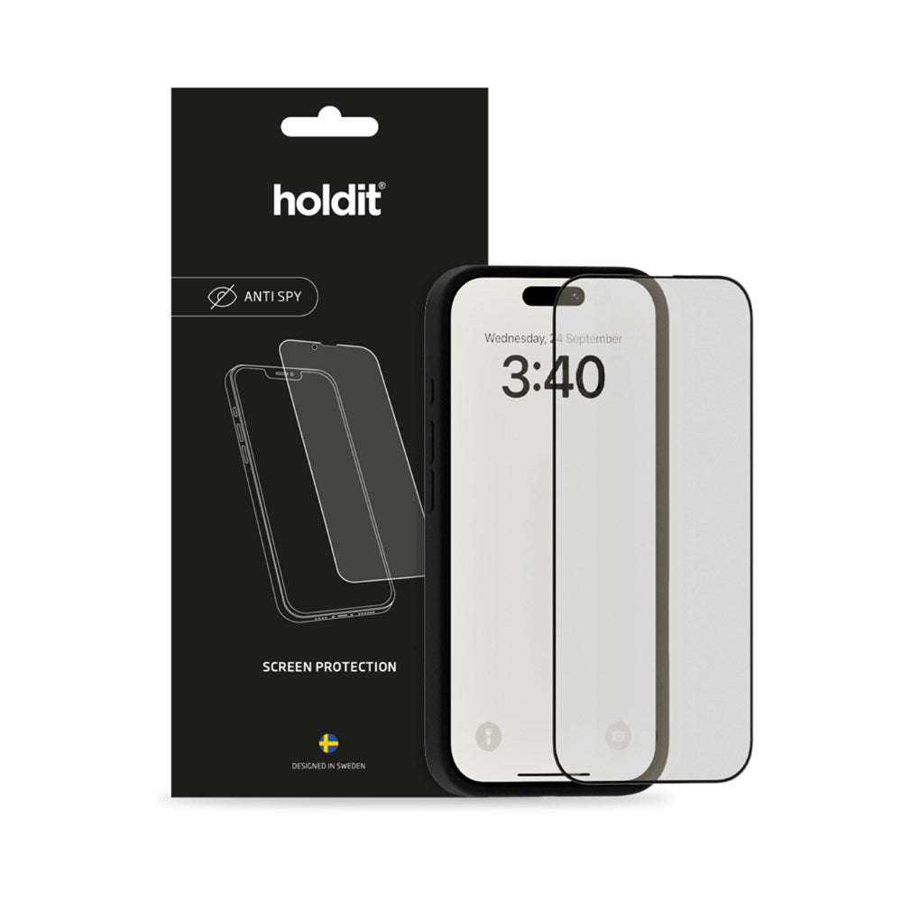 iPhone 15 Pro Max Holdit Tempered Glass 9H Screen Protection with Privacy Function - Black Edge