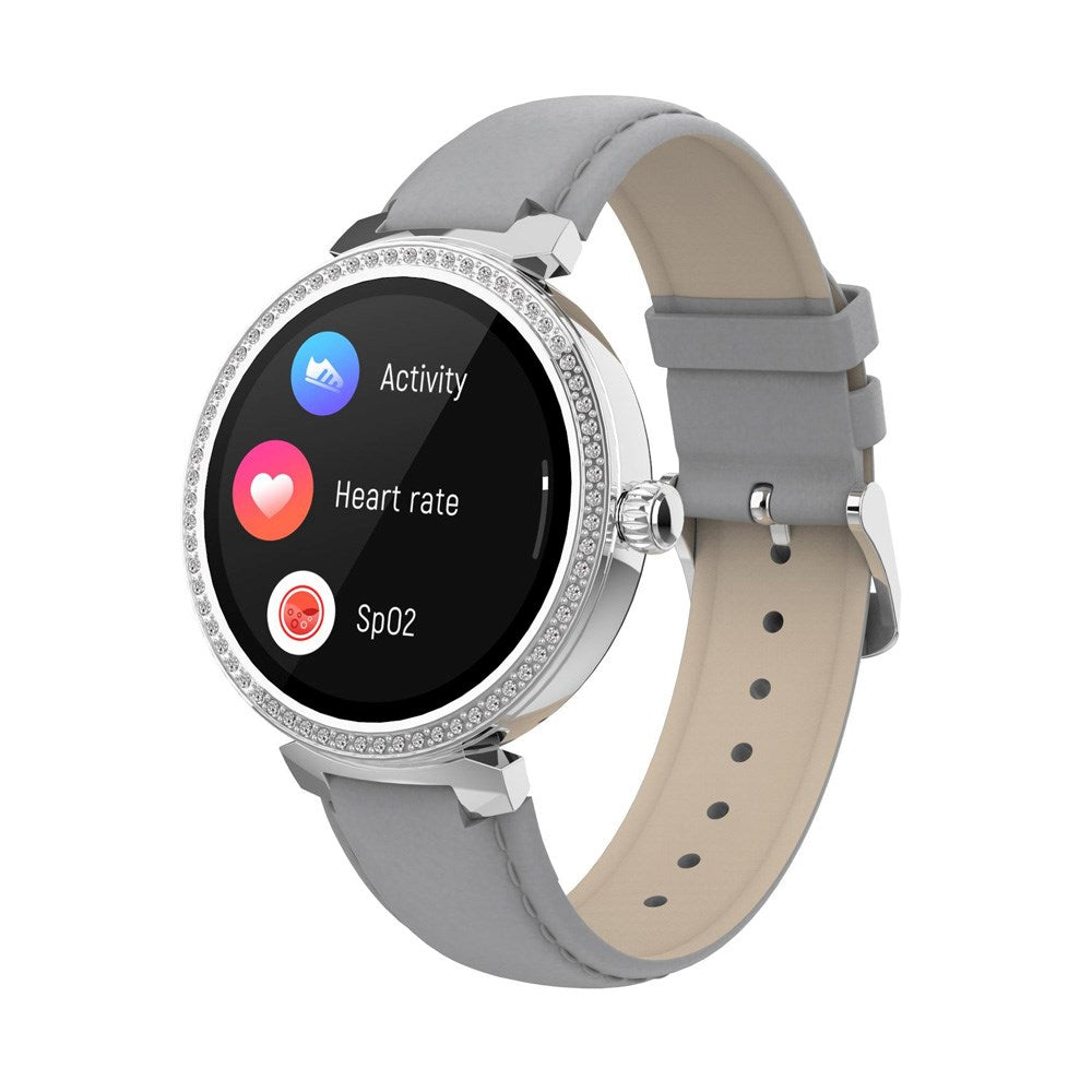 Denver SWC-342 Bluetooth Smartwatch with Health & Fitness Tracker - Faux Leather Strap - Silver
