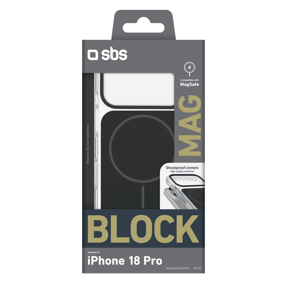 iPhone 18 Pro SBS Block Mag Case - MagSafe Compatible - Black / Transparent