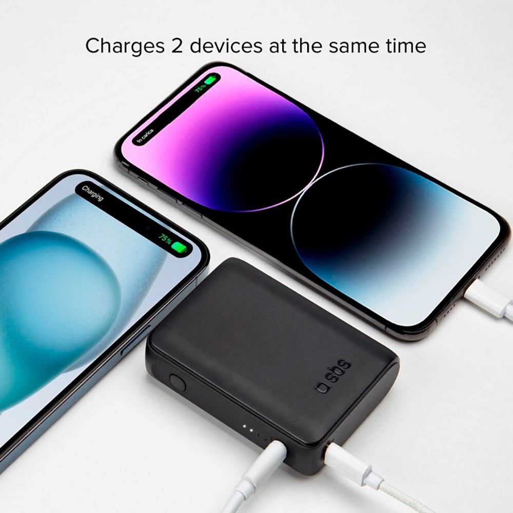 SBS NanoTube Powerbank with USB-A & USB-C 10W - 10.000 mAh - Black