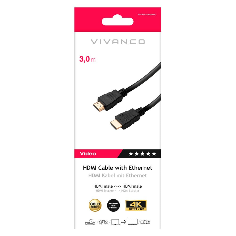 Vivanco HDMI 2.0 Cable (Male to Male) 4K / 60Hz - 3m - Black