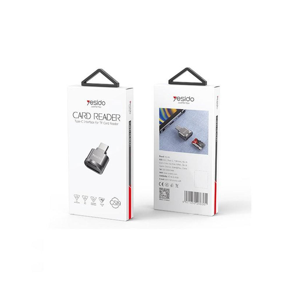 Yesido MicroSD Card Reader Adapter with USB-C – Grey