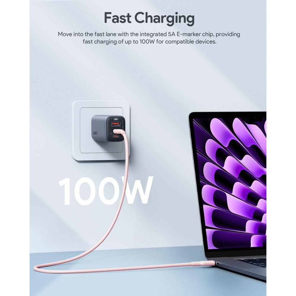 Aukey CB-SCC101 100W USB-C to USB-C Cable - 1m - Pink