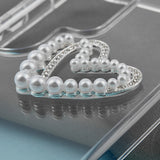 Heart-Shaped 3D Phone Sticker with Beads and Rhinestones - Silver / White