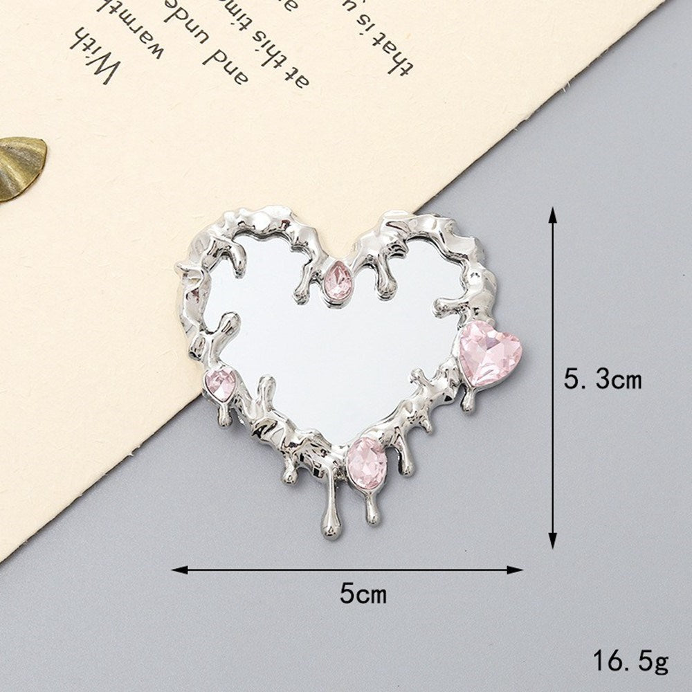 Heart-Shaped Mirror Decoration with Melting Effect for Phone - Silver / Pink