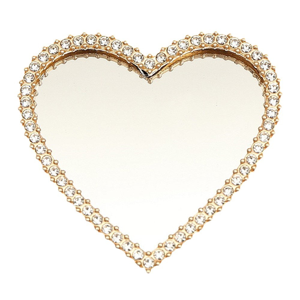 Heart-Shaped Mirror Decoration with Rhinestones for Phone - Gold