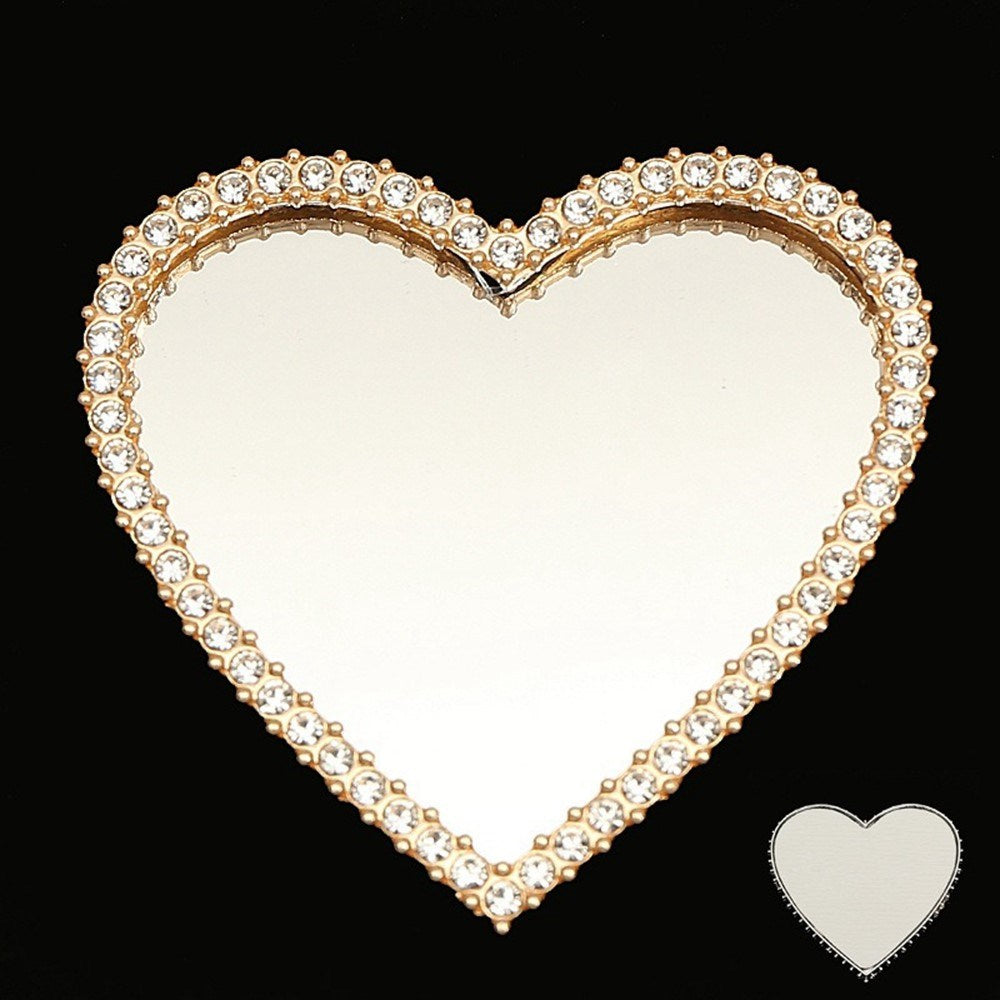 Heart-Shaped Mirror Decoration with Rhinestones for Phone - Gold