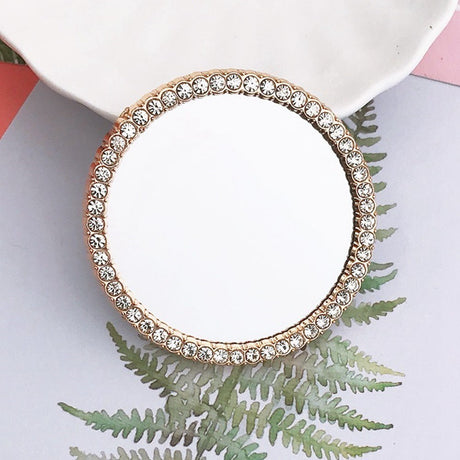 Round Mirror Decoration with Rhinestones for Phone - Gold