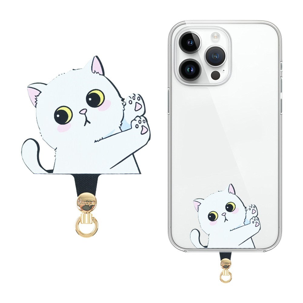 Insert Plate for Mobile Strap - Cartoon Design - White Cat