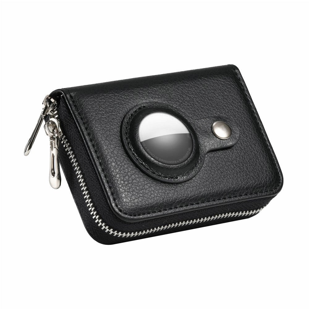 Leather Wallet with Built-in Holder for Apple AirTag - Black