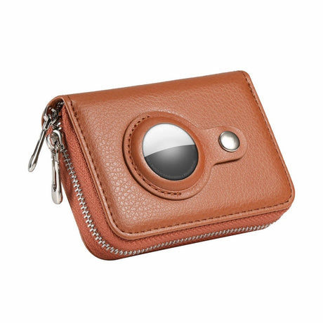 Leather Wallet with Built-in Holder for Apple AirTag - Brown