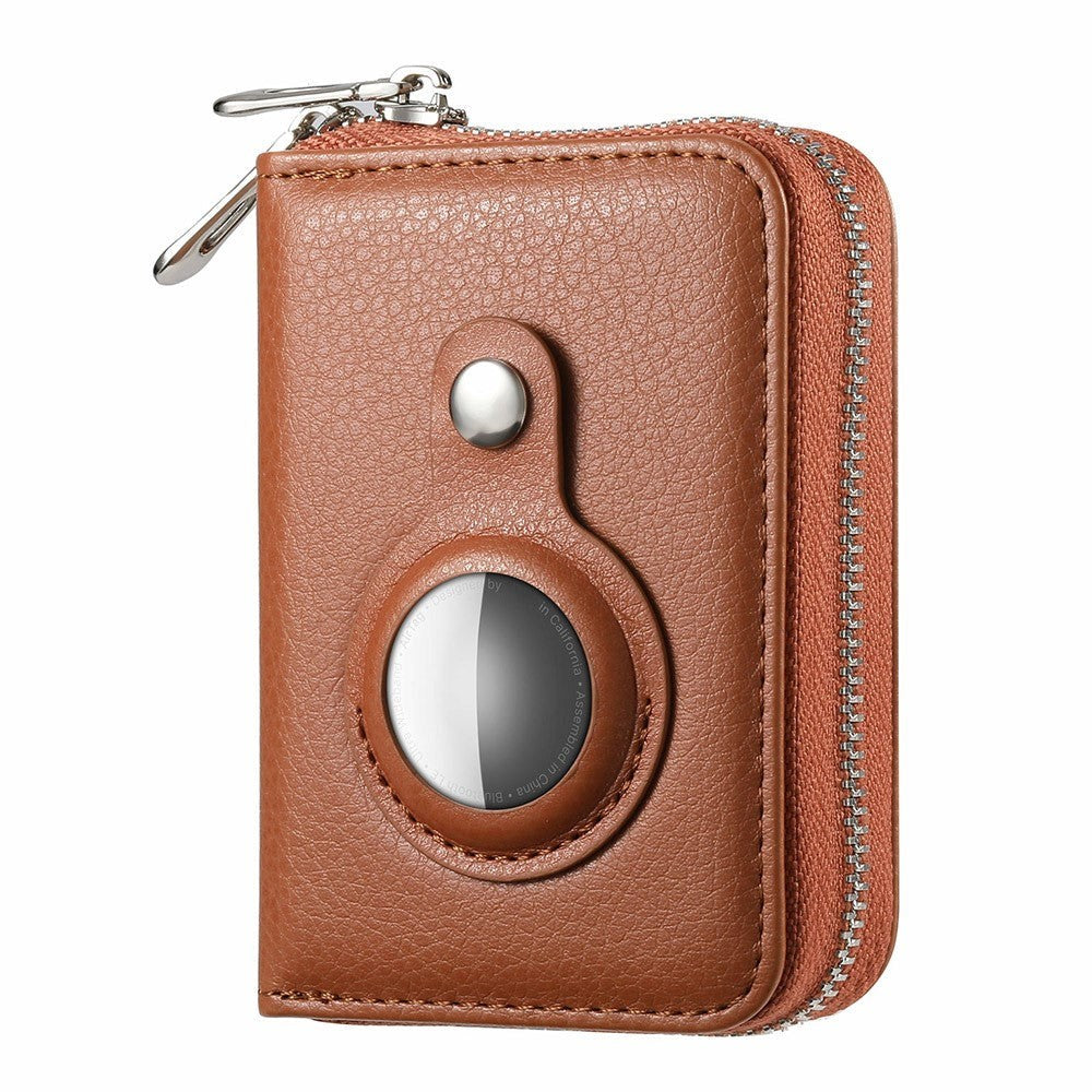 Leather Wallet with Built-in Holder for Apple AirTag - Brown