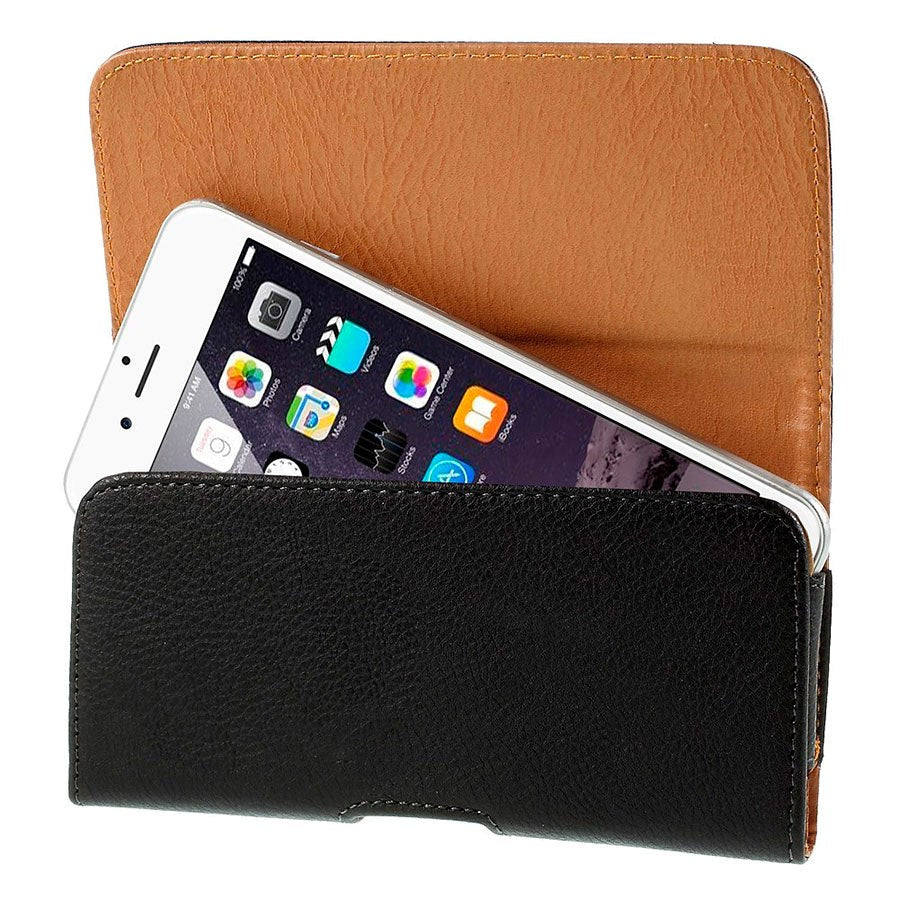 Litchi Grain Leather Case - Belt Case Black - (Max. Phone: 160 x 77 x 15 mm)