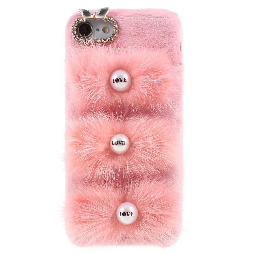 iPhone SE (2022 / 2020) / 8 / 7 Case with Rabbit Fur and Rhinestones - Pink