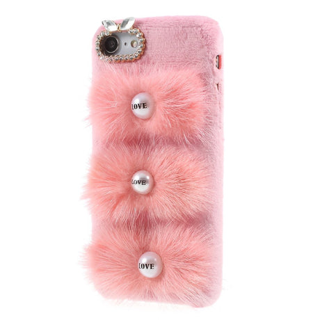 iPhone SE (2022 / 2020) / 8 / 7 Case with Rabbit Fur and Rhinestones - Pink