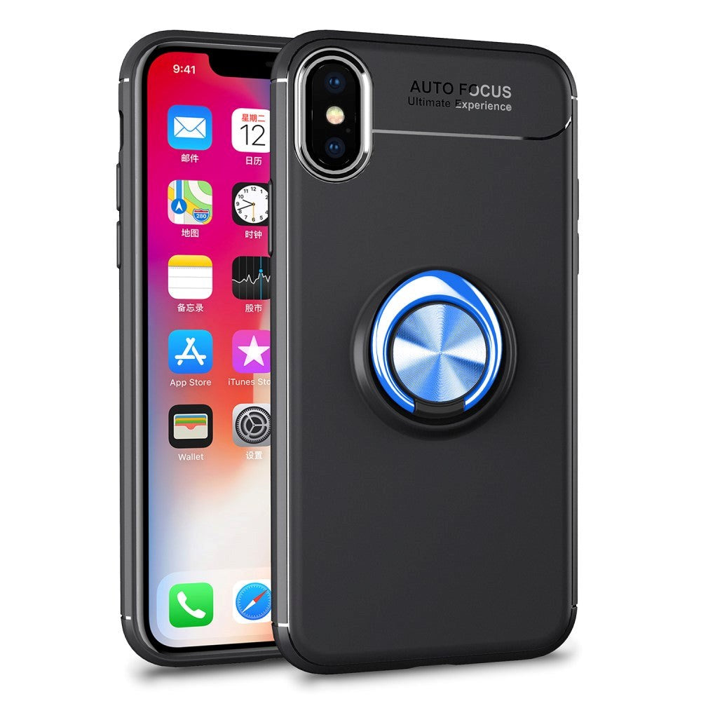 iPhone Xs / X Case w. Magnetic Kickstand Black with Blue Ring