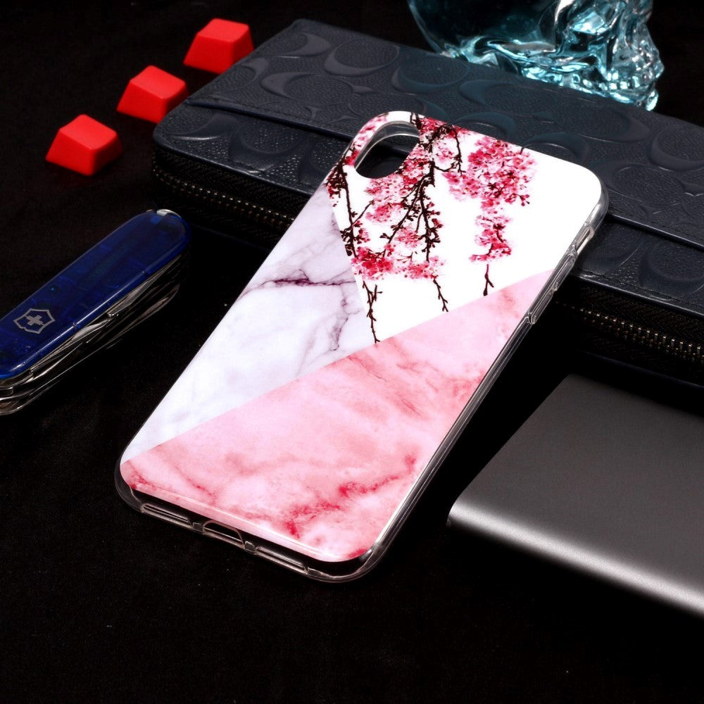 iPhone XR TPU Case Pink Marble And Flowers