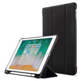 iPad 9.7 (2018-2017) / iPad Air / iPad Air 2 Tri-Fold Leather Case w. Apple Pencil Holder - Black