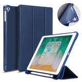 iPad 9.7 (2018-2017) / iPad Air / iPad Air 2 Tri-Fold Leather Case w. Apple Pencil Holder - Dark Blue