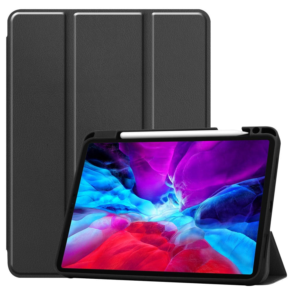 iPad Pro 12.9" (2022 / 2021 / 2020 / 2018) Tri-fold Leather Case w. Pen Holder - Black