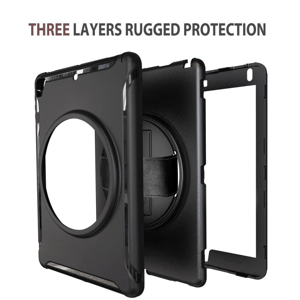 iPad Tough Case w. 360 Degree Hand Holder & Stand - Black