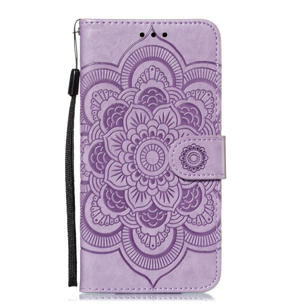 iPhone 11 Leather Wallet Case Sun Mandala Flower Pattern Imprint Purple