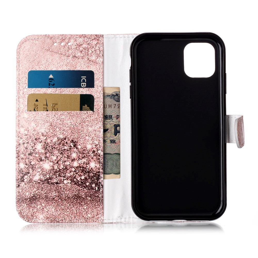 iPhone 11 Leather Wallet Case w. Print - Rose Gold