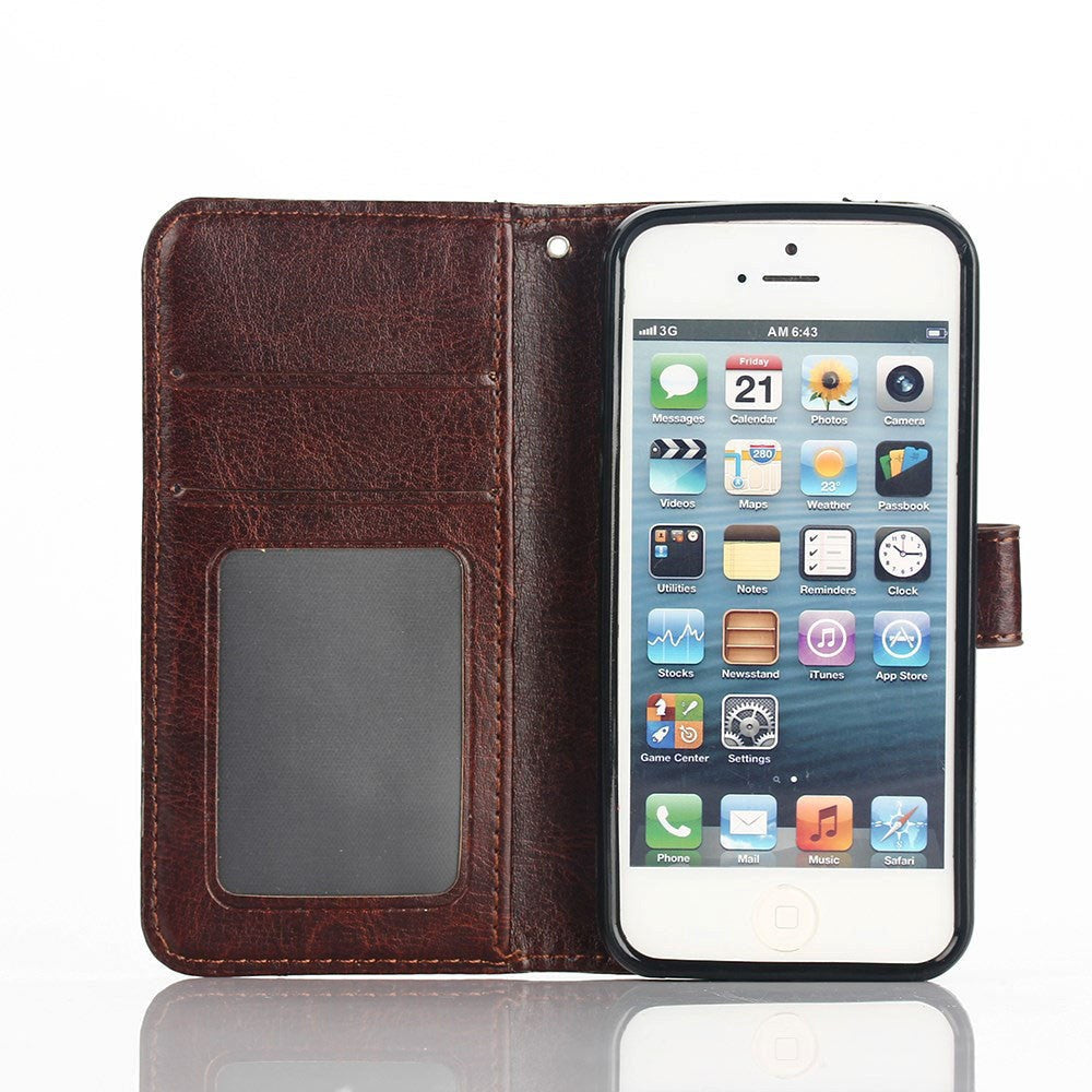 iPhone SE / 5 / 5s Wallet Leather Case Dark Brown