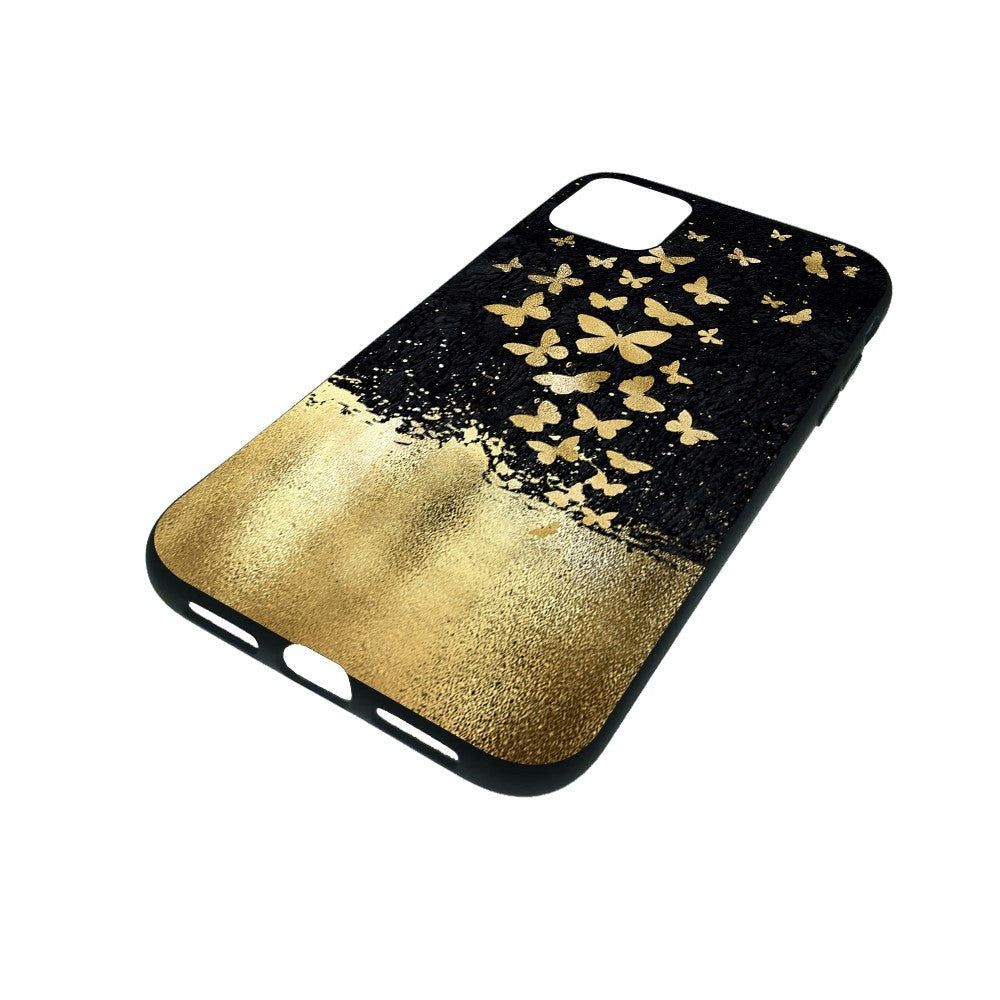 iPhone 11 Flexible Plastic Case - Gold Butterflies