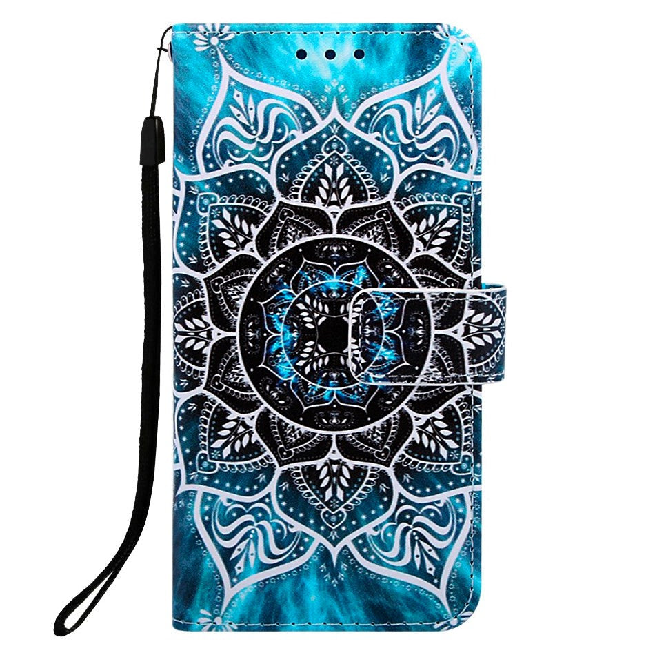 iPhone 11 Leather Wallet Case Mandala Flower Pattern - Blue