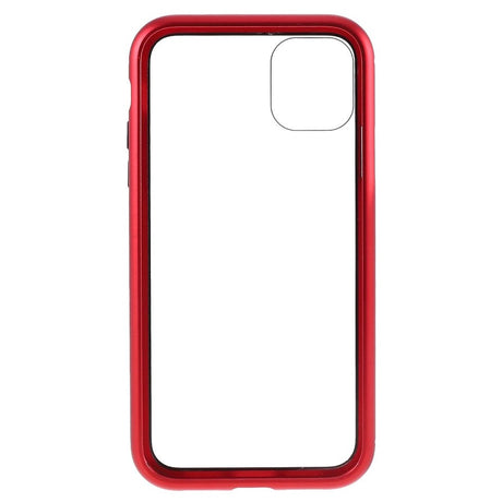 iPhone 11 Pro Max Magnetic Metal Case Silver w. Back Glass - Red