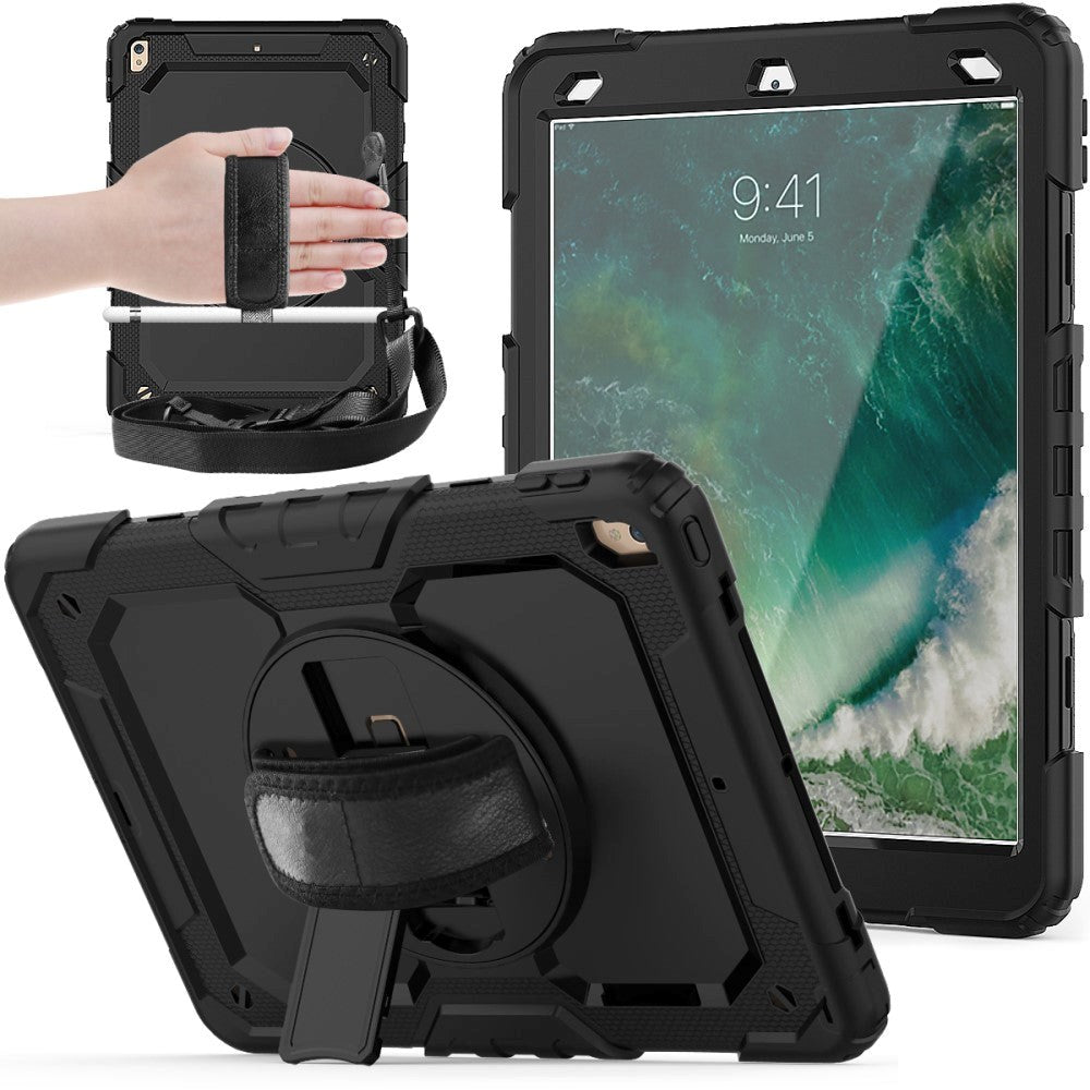 iPad Air (2019) / iPad Pro 10.5" Tough Case w. Hand Holder, Shoulder Strap & Screen Protector - Black