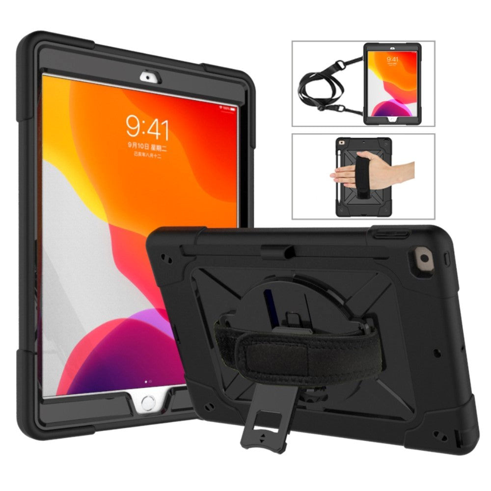 iPad 10.2" (2021 / 2020 / 2019) Tough Case w. Hand Holder & Shoulder Strap - Black