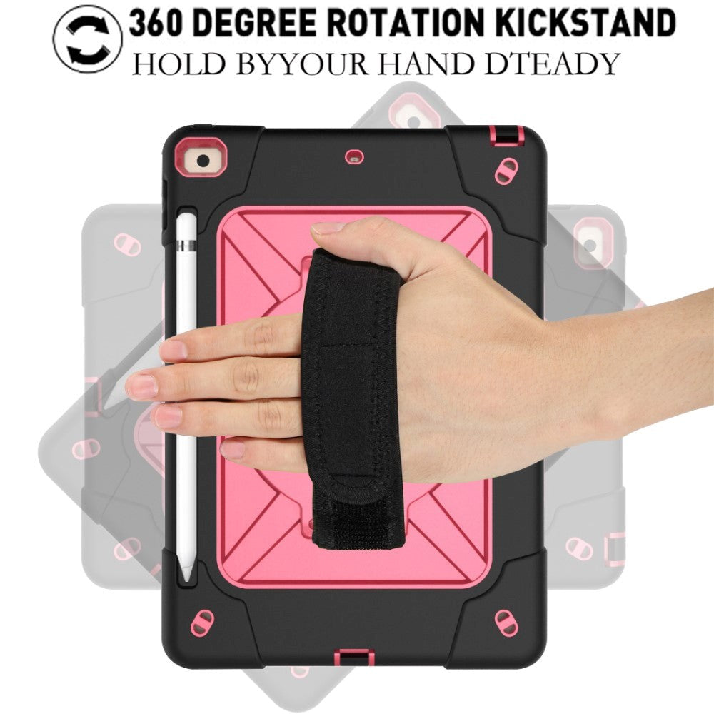 iPad 10.2" (2021 / 2020 / 2019) Tough Case w. Hand Holder & Shoulder Strap - Black / Pink