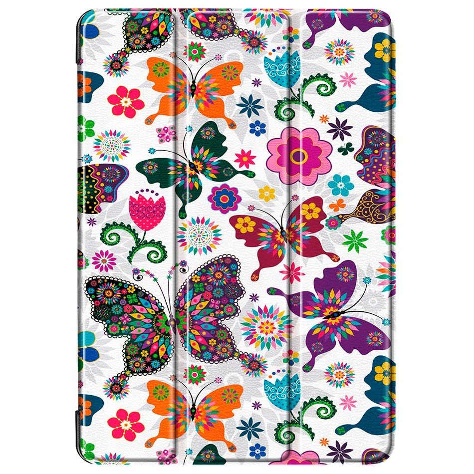 iPad 10.2" (2021 / 2020 / 2019) Leather Case w. Tri-fold - Colorful Butterflies & Flowers