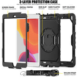 iPad 10.2" (2020 / 2019) Tough Case w. Hand Holder, Shoulder Strap & Screen Protector - Black